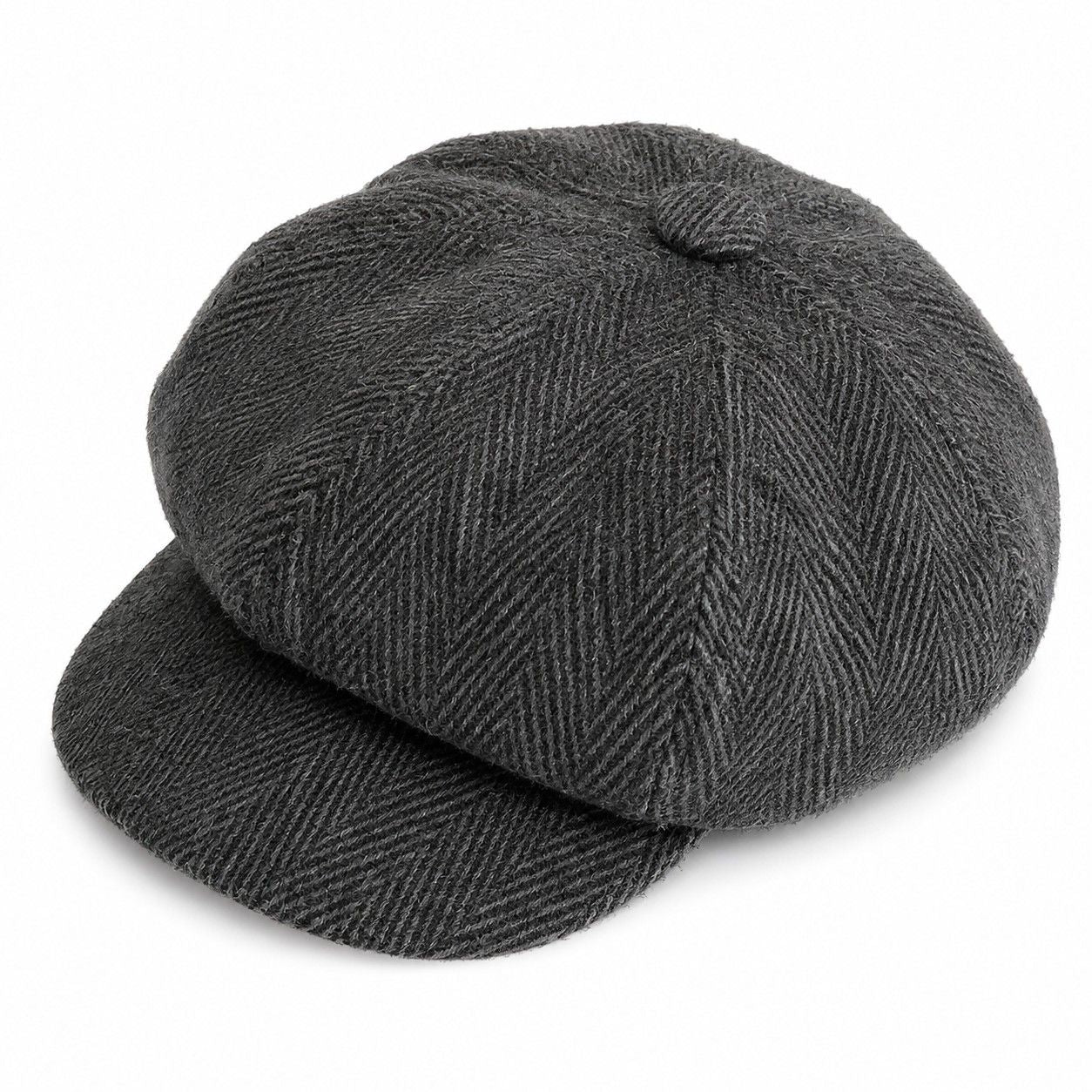 Herringbone Tweed Newsboy Cap Vintage Baker Boy Hat Adjustable