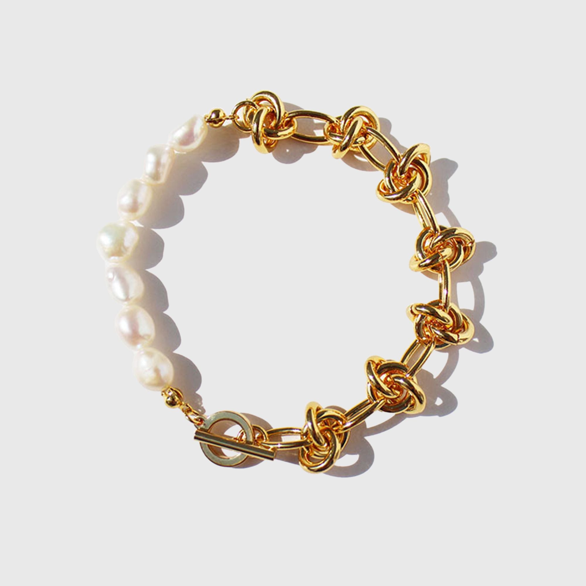 Women's Freshwater Pearl Bracelet - Chunky Knot Chain T-Bar Clasp Bracelet for Elegant Casual & Formal Wear