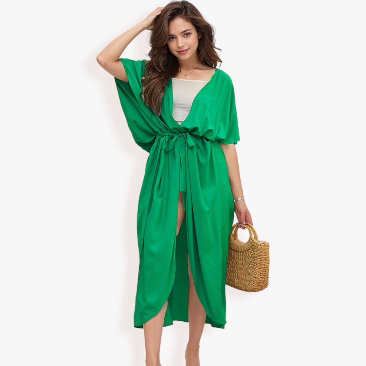 Flowy Kimono Cover-Up with Waist Tie and Open Front
