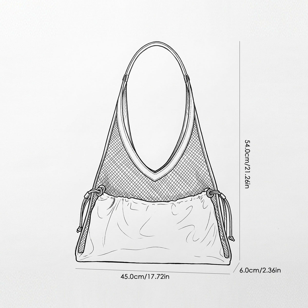 Large Mesh Hobo Shoulder Bag with Front Pocket and Drawstring Side Detail