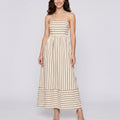 Striped Square Neck Sleeveless Maxi Dress with Fitted Bodice Adjustable Straps and Flowy Tiered A-Line Skirt