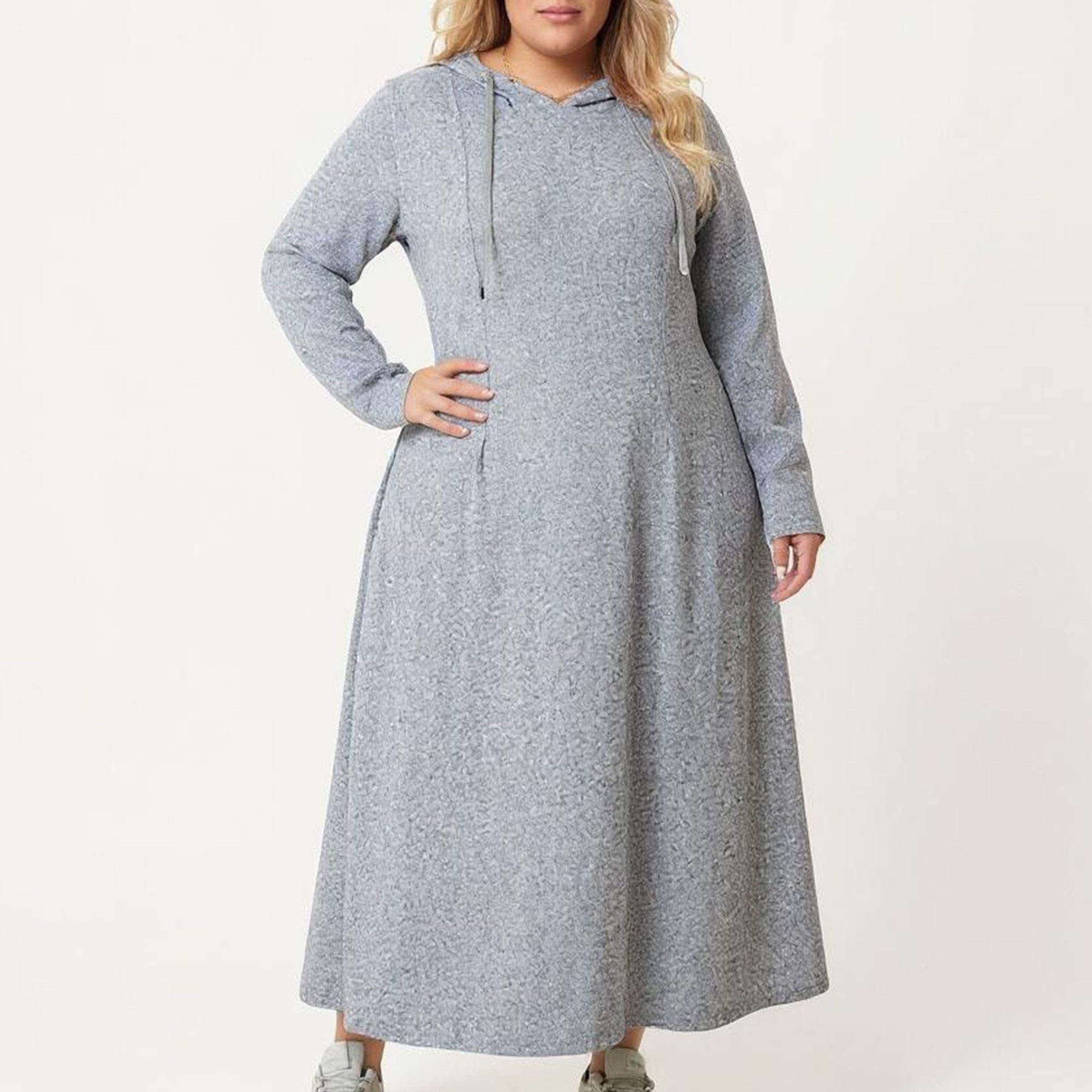 Anna-Kaci Women's Plus Size Long Sleeve Hooded Maxi Dress with Relaxed Fit Silhouette and Soft Flowy Hem