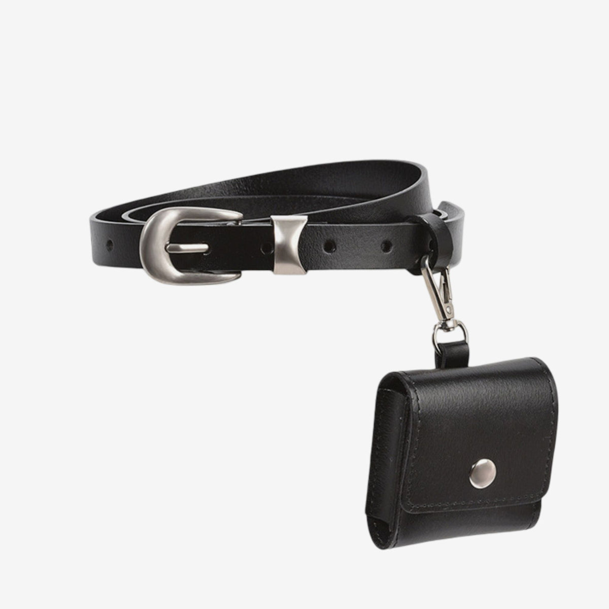 Genuine Leather Belt with Detachable Mini Pouch and Silver Tone Buckle 41.3in