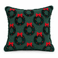 Christmas Wreath Bow Tufted Decorative Throw Pillow Cover