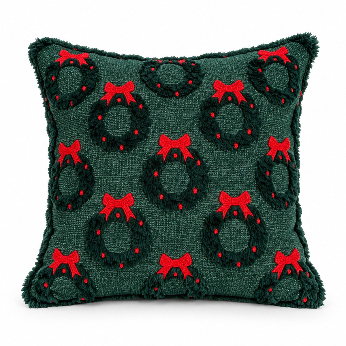 Christmas Wreath Bow Tufted Decorative Throw Pillow Cover