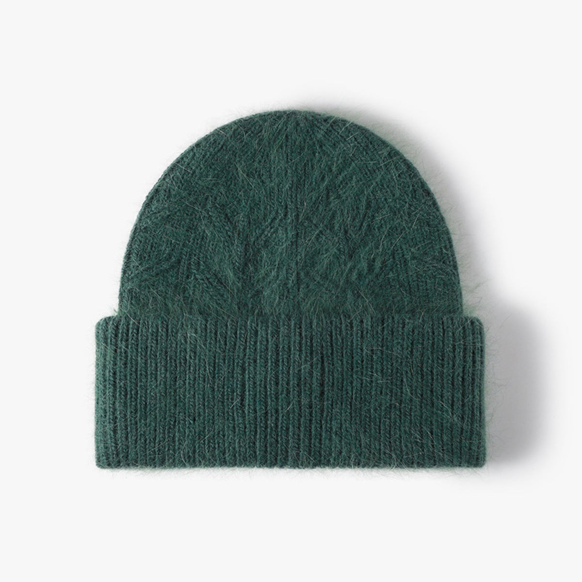 Fuzzy Knit Beanie Hat with Ribbed Cuff
