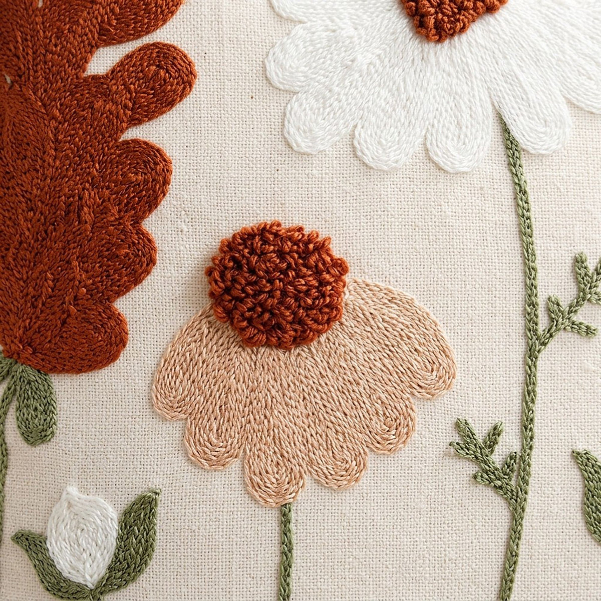 Embroidered Wildflower Square Decorative Throw Pillow Cover