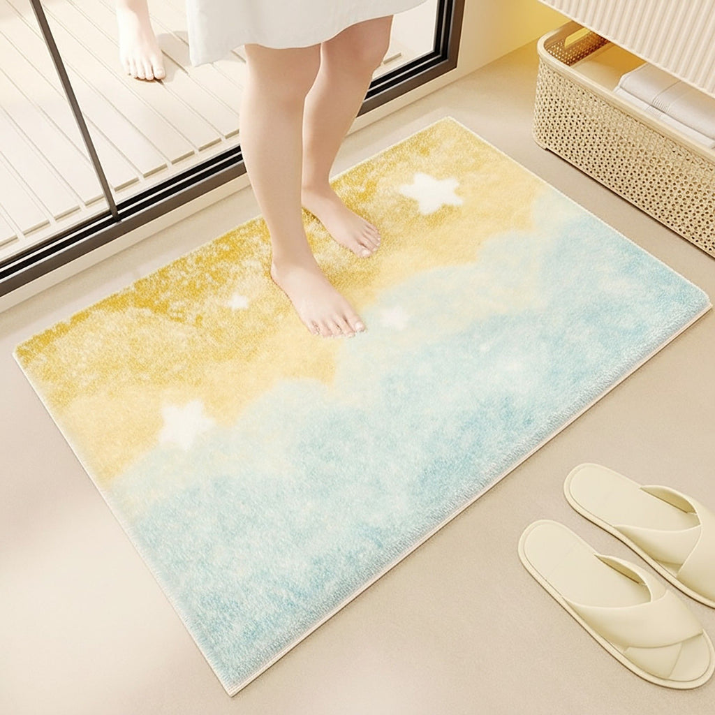 Tufted Floor Mat with Ocean Wave and Cloud Design Non Slip Backing Soft Plush Decorative Indoor Rug
