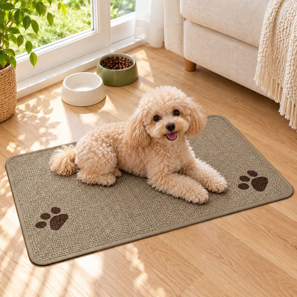 Absorbent Paw Print Pet Mat with Non Slip Backing