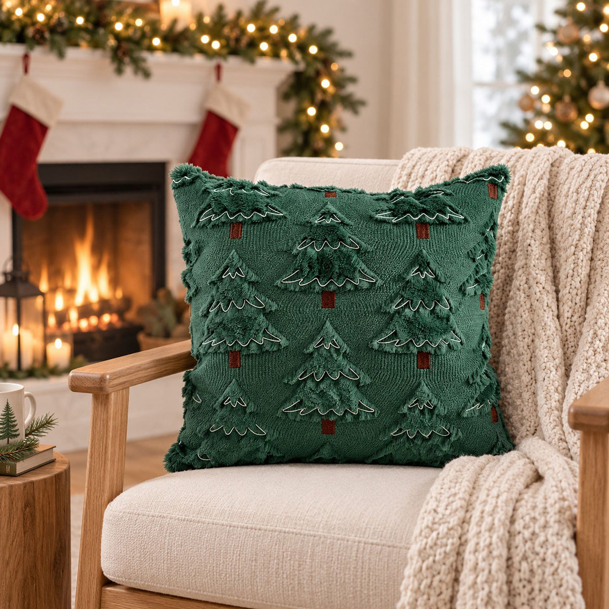 Christmas Tree Bow Tufted Decorative Throw Pillow Cover