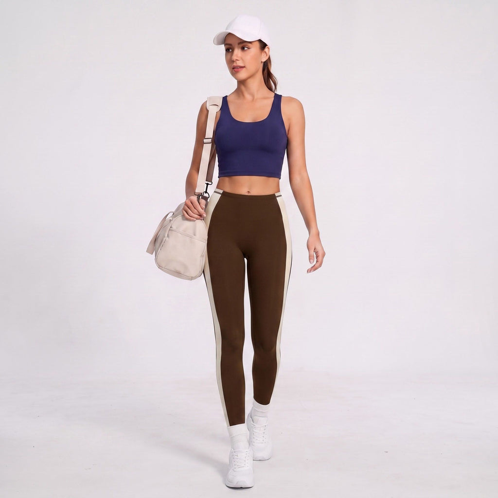 Colorblock High Waist Full Length Leggings Fitted Yoga Pants for Running Gym Training