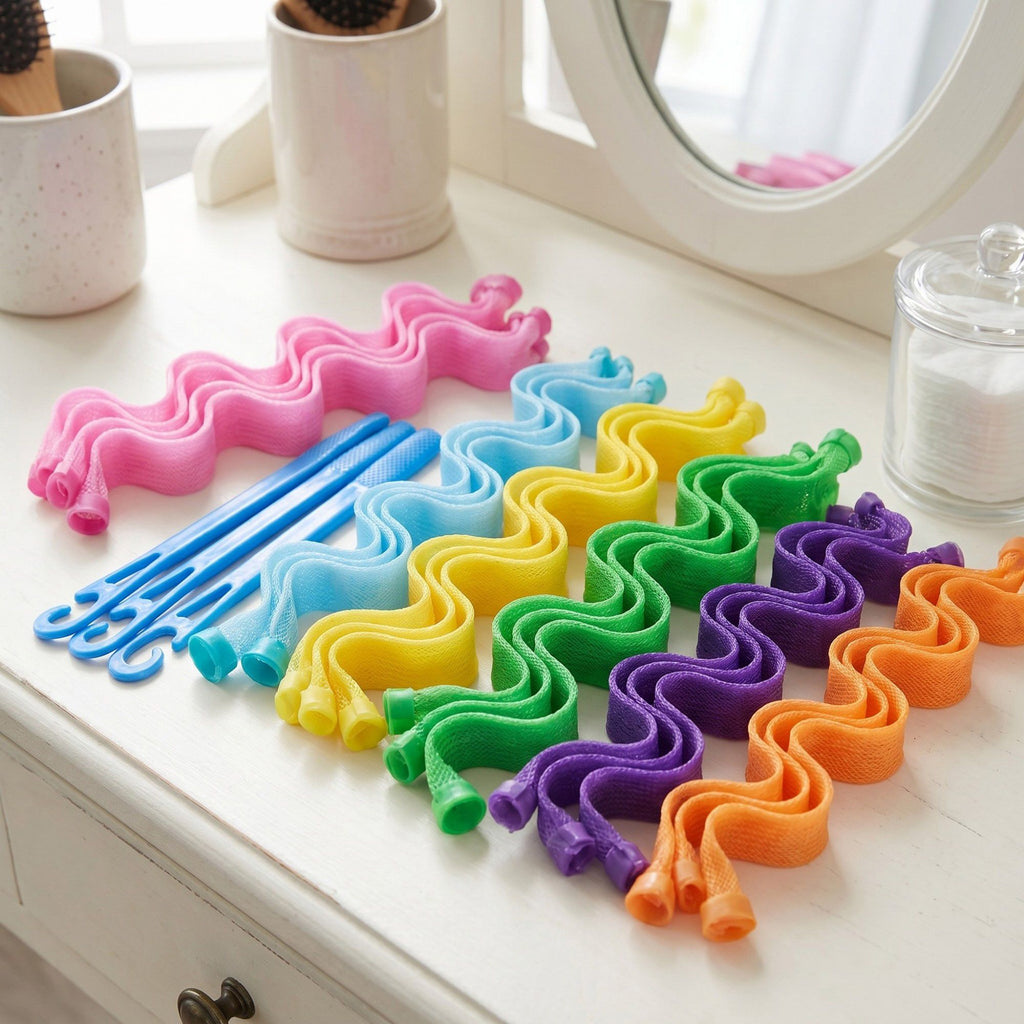 Heatless Curling Rod Set 30 Piece Spiral Hair Rollers with Styling Hooks Flexible No Heat Hair Curlers Long Lasting Waves
