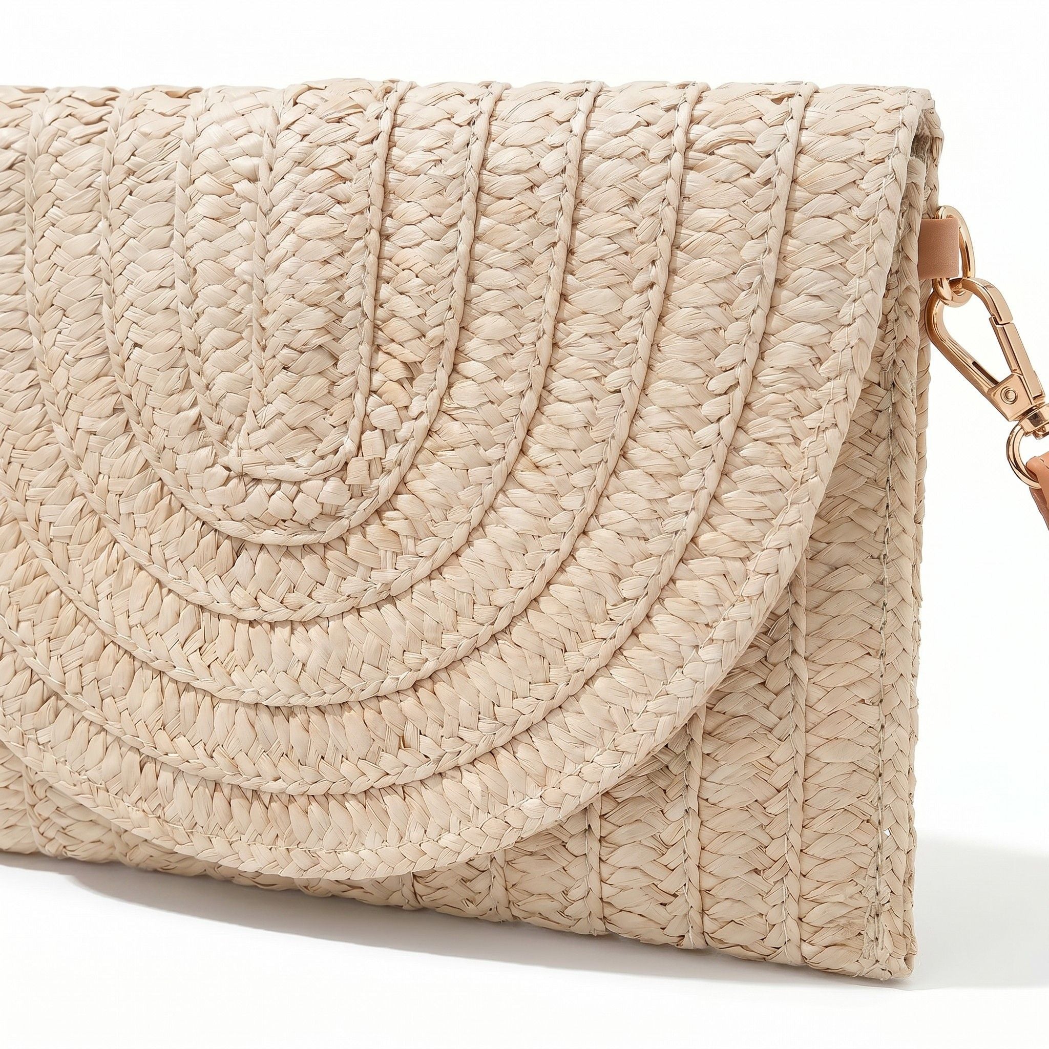 Woven Straw Crossbody Clutch Bag with Flap Closure Adjustable Strap Lightweight Shoulder Handbag