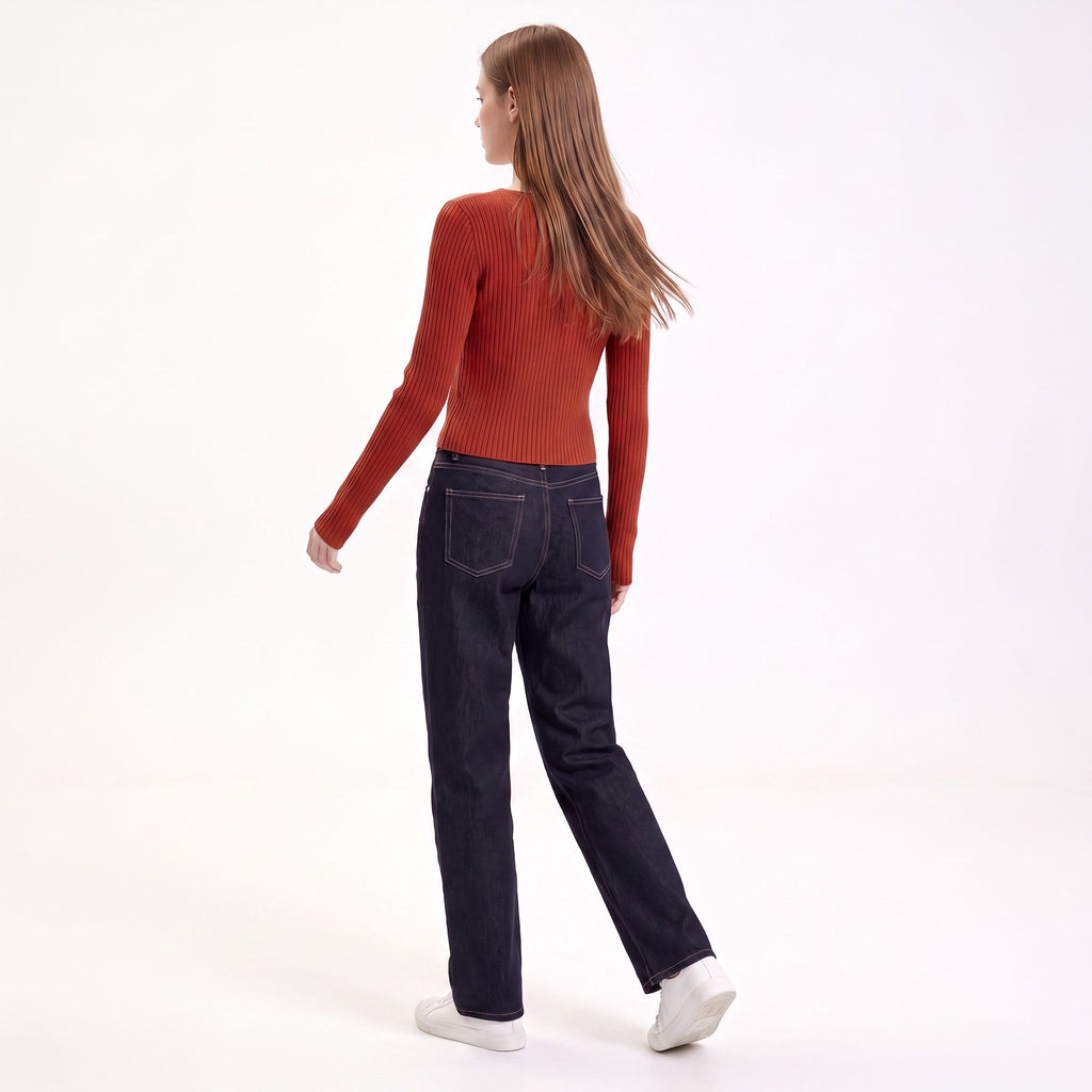 Layered Collar Ribbed Button-Front Cardigan Sweater
