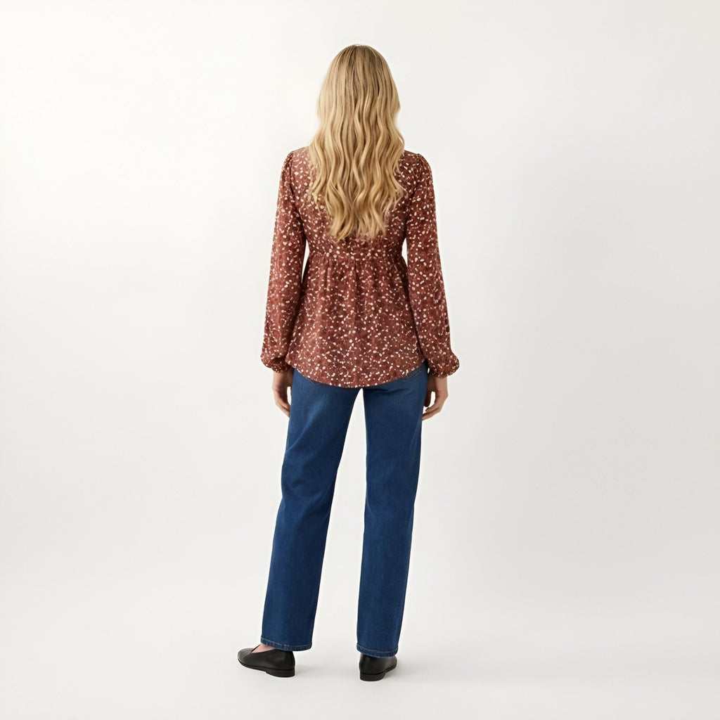 Anna-Kaci Women's Boho Floral Maternity Blouse - Flowy Peplum Long Sleeve Babydoll Top