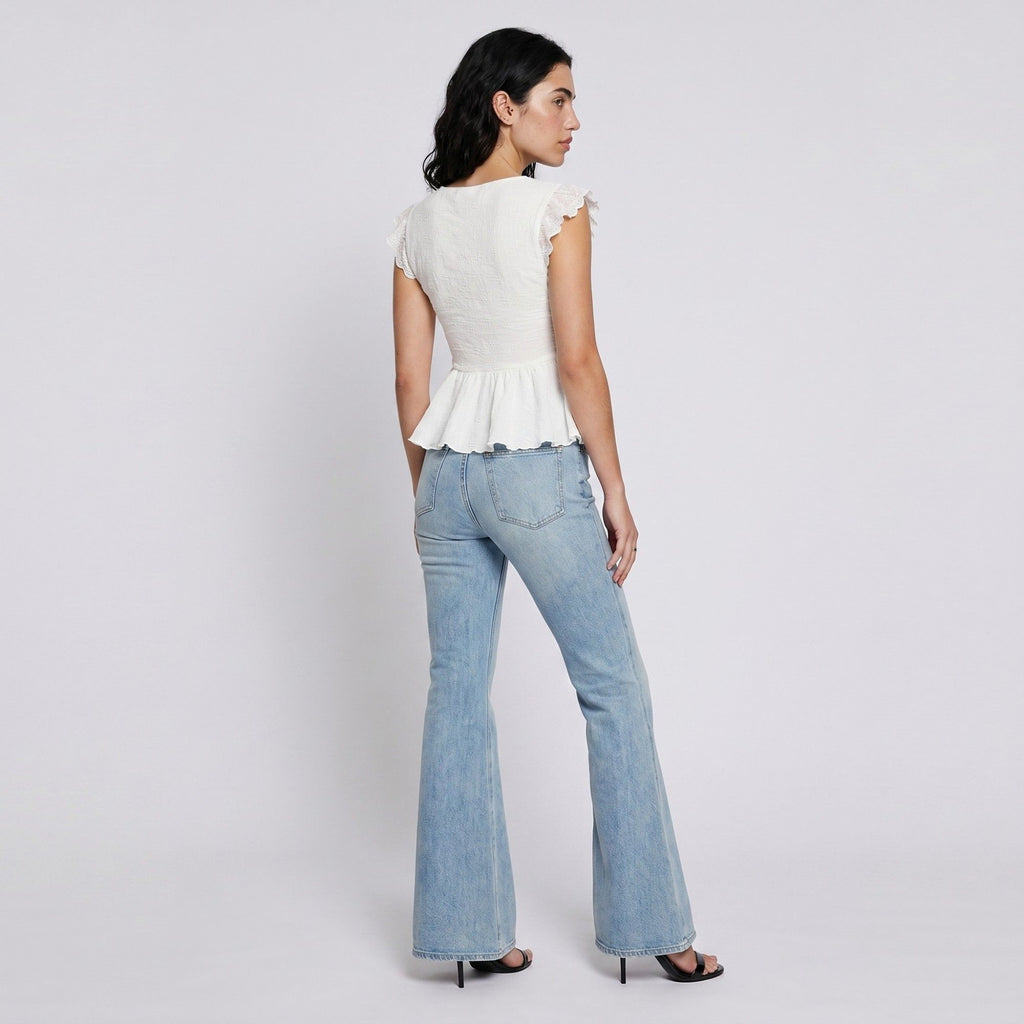 Anna-Kaci Womens Square Neck Peplum Top with Ruffle Cap Sleeves Front Tie Detail and Textured Fabric