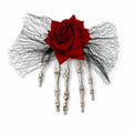 Skeleton Hand Pet Hair Clip with Red Rose and Black Lace