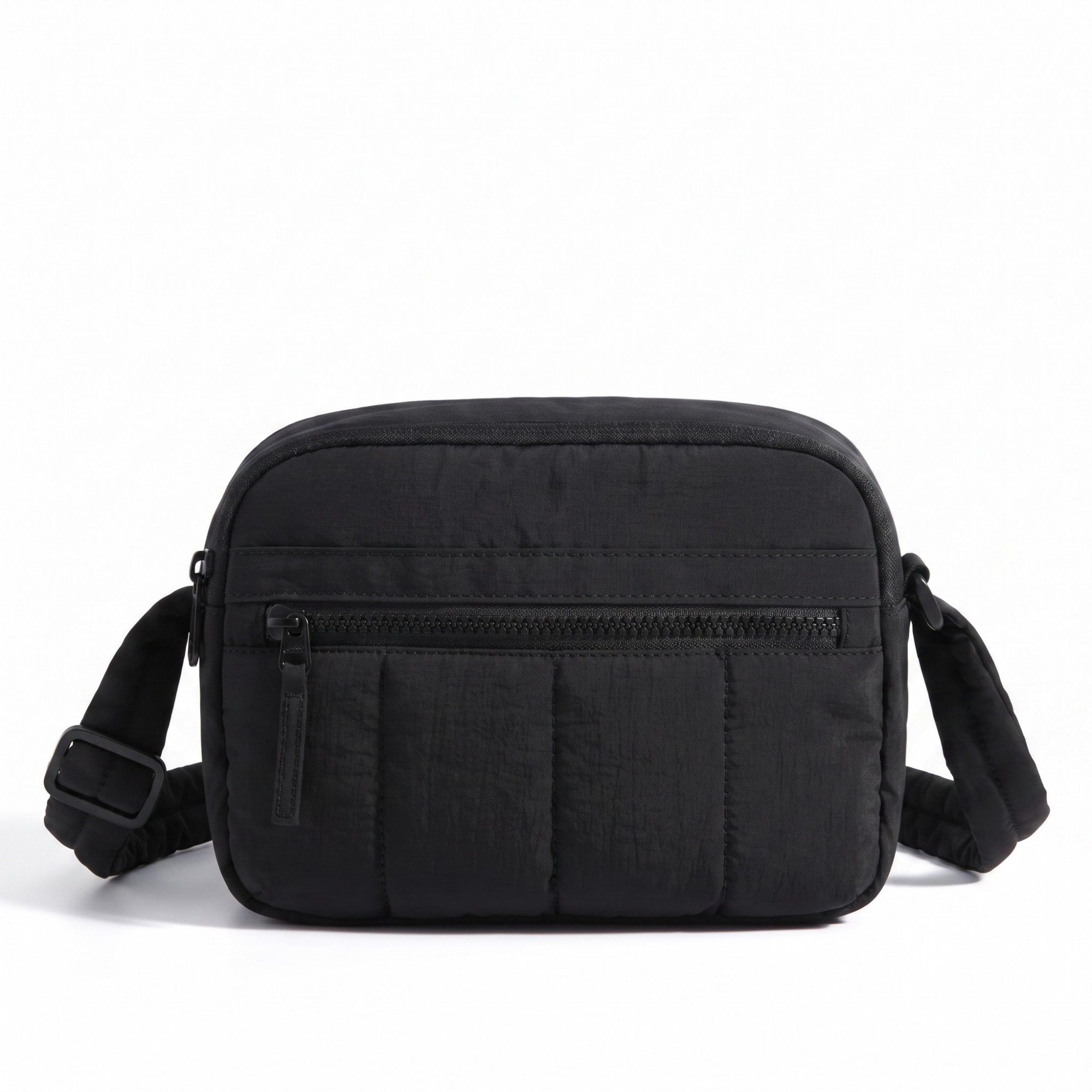 Padded Rectangular Crossbody Bag with Front Zip Pocket and Adjustable Padded Shoulder Strap 8.7x2.8x6.1in