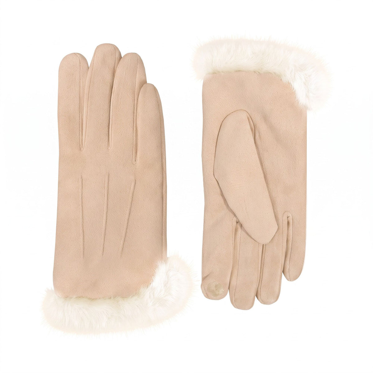 Faux Fur Cuff Full Finger Gloves with Soft Suede Like Finish