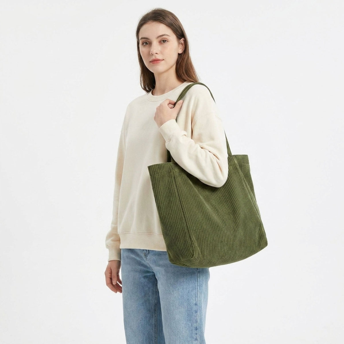 Corduroy Tote Bag Large Capacity Slouchy Shoulder Bag for Work School