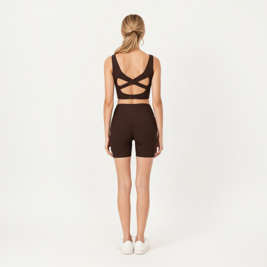 Anna-Kaci Active Women's Square Neck Ribbed Cropped Tank Top with Seam Front Detail