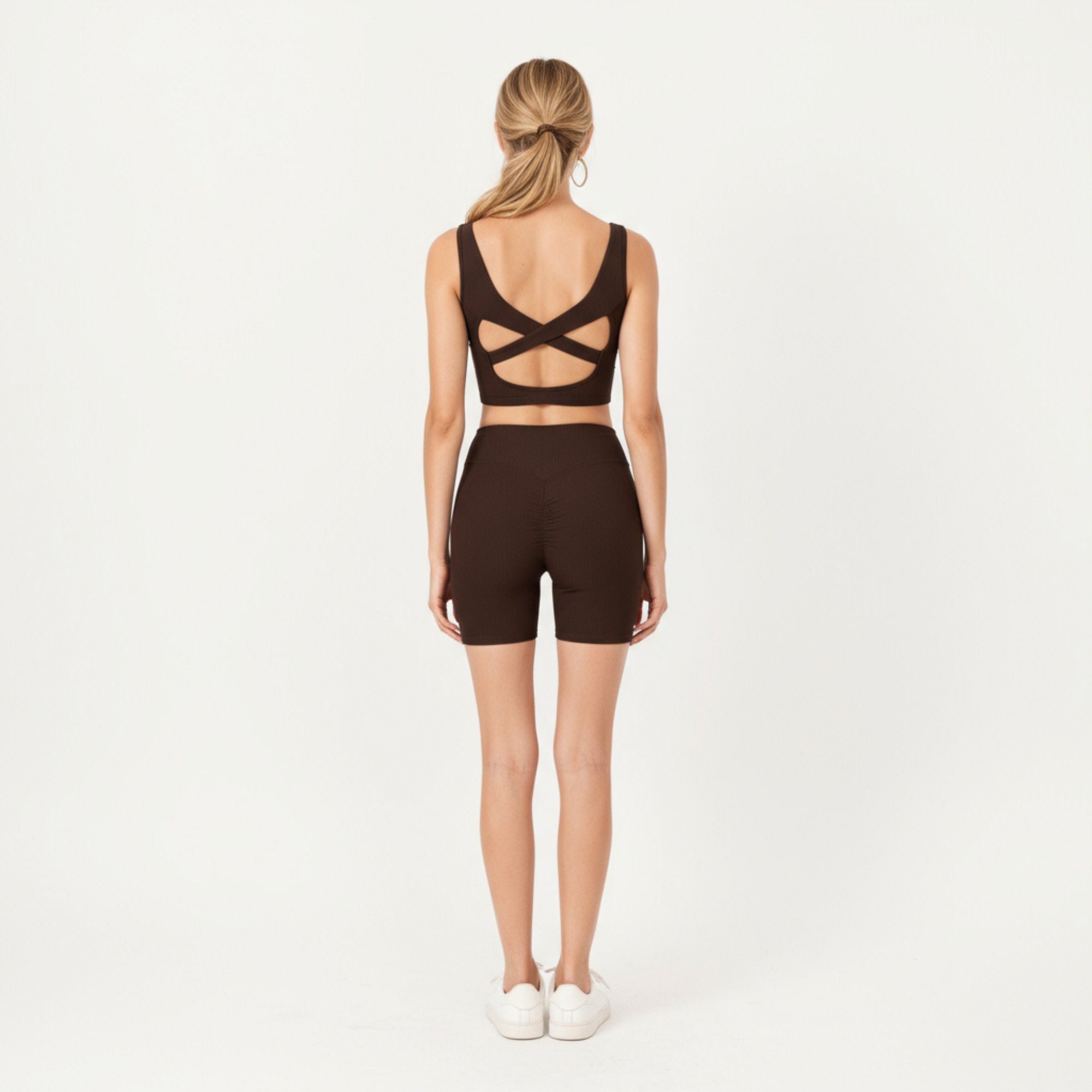 Anna-Kaci Active Women's Square Neck Ribbed Cropped Tank Top with Seam Front Detail