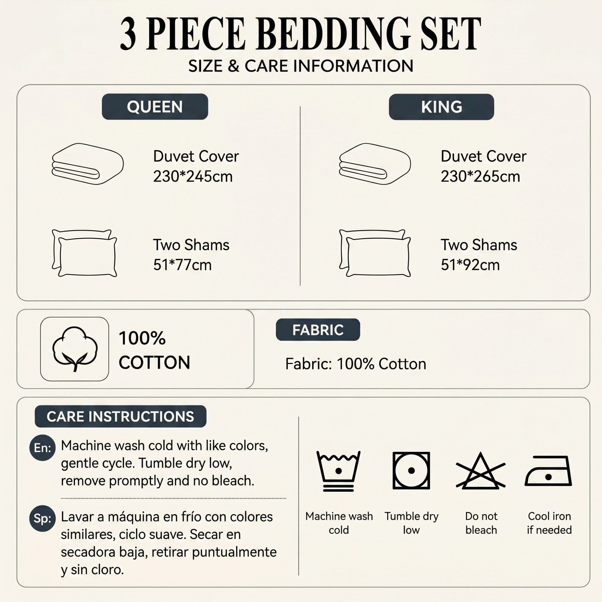 3-Piece Cotton Bedding Set with Duvet Cover and Pillowcases Soft Breathable Floral Print Design