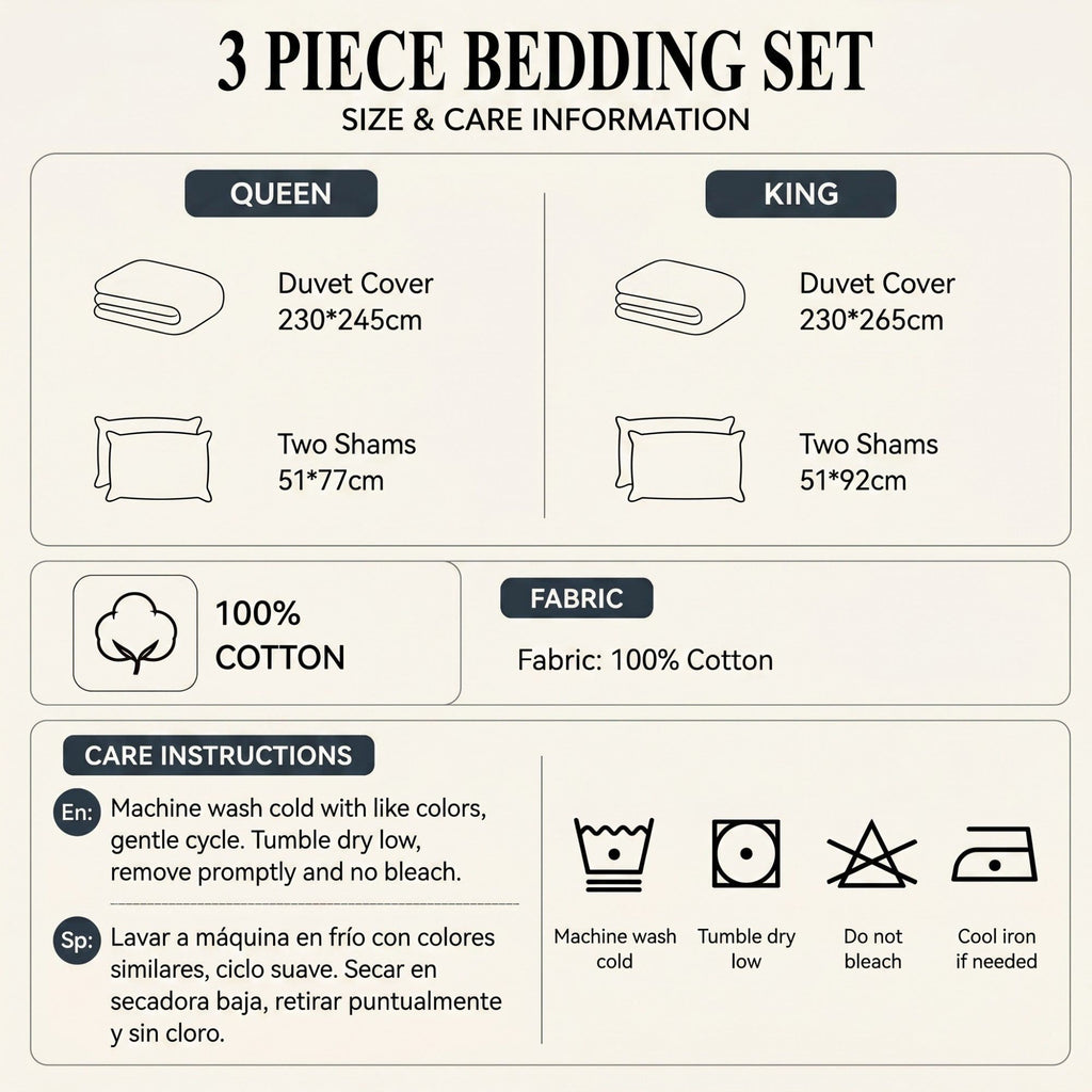 3-Piece Cotton Bedding Set with Duvet Cover and Pillowcases Soft Washed Fabric Small Floral Print Design