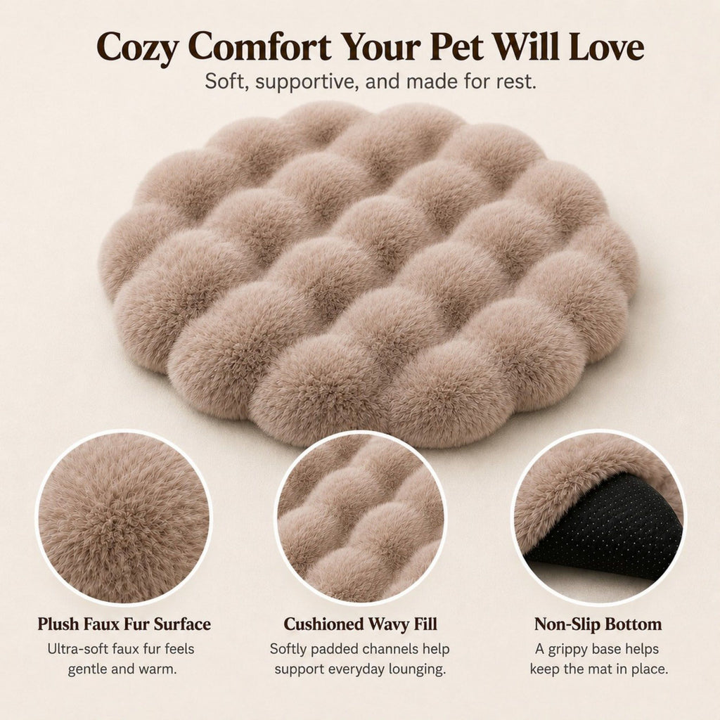 Bubble Plush Pet Mat for Cats and Small Dogs with Cushioned Wavy Fill Non-Slip Bottom Machine-Washable Design