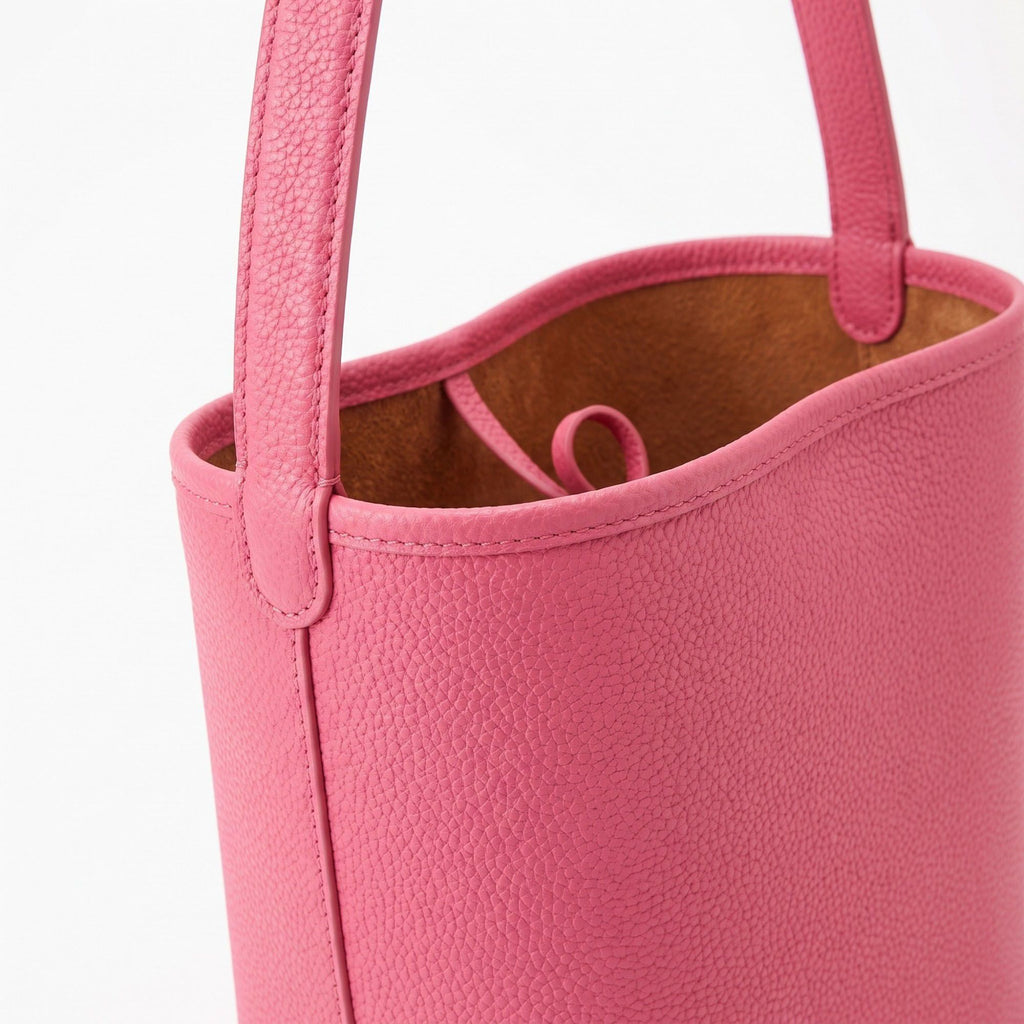 Textured Bucket Shoulder Bag with Long Strap and Soft Structured Silhouette 8.5x6.7x2.5in