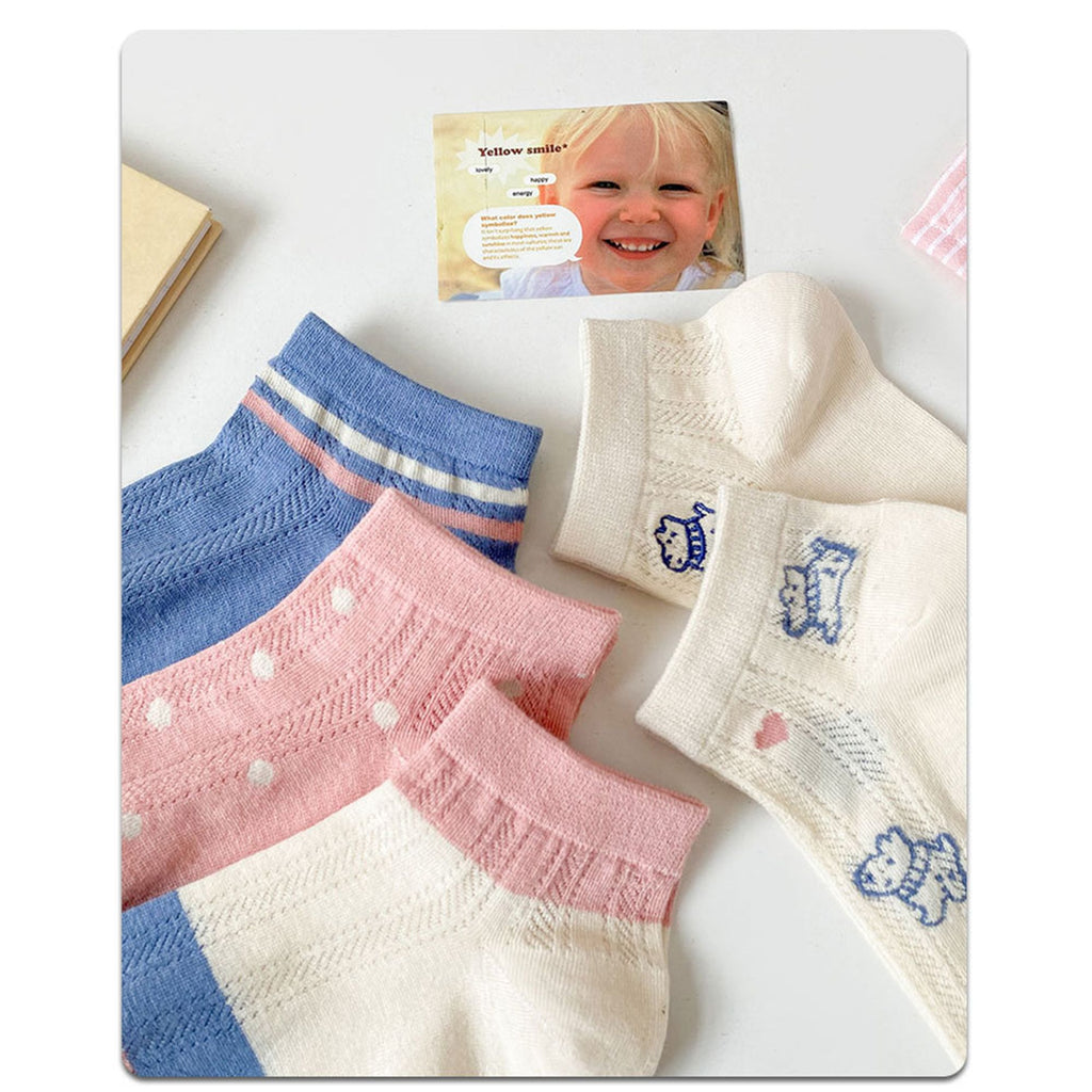 Anna-Kaci 4 Pairs Women's Low-Cut Mesh Knit Cotton Socks Cute Pattern Breathable Stretch for Everyday Casual Wear