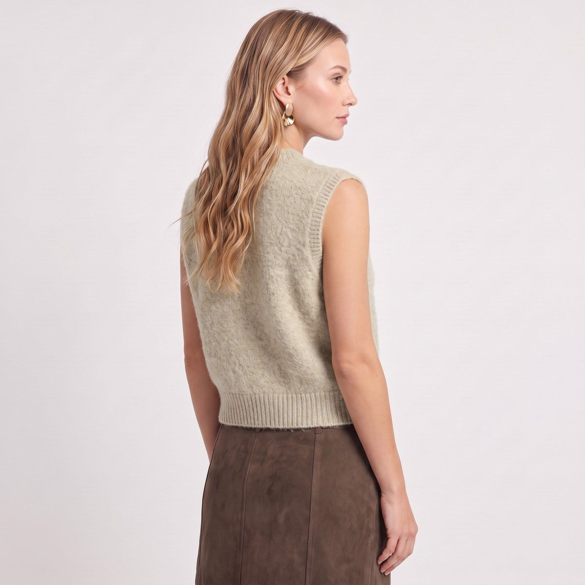 Sleeveless Full Zip Knit Sweater Vest
