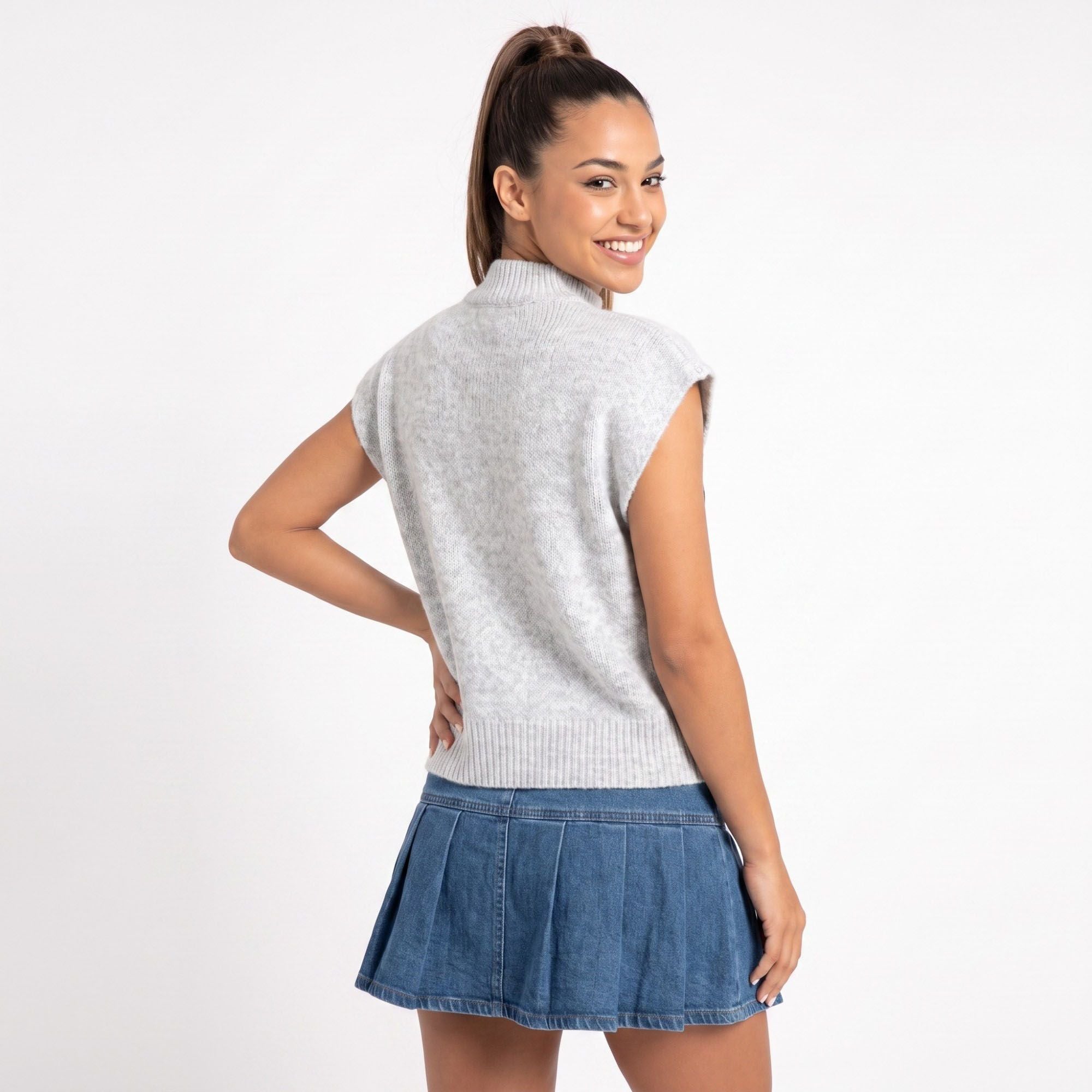 Striped Mock Neck Sleeveless Knit Sweater Vest
