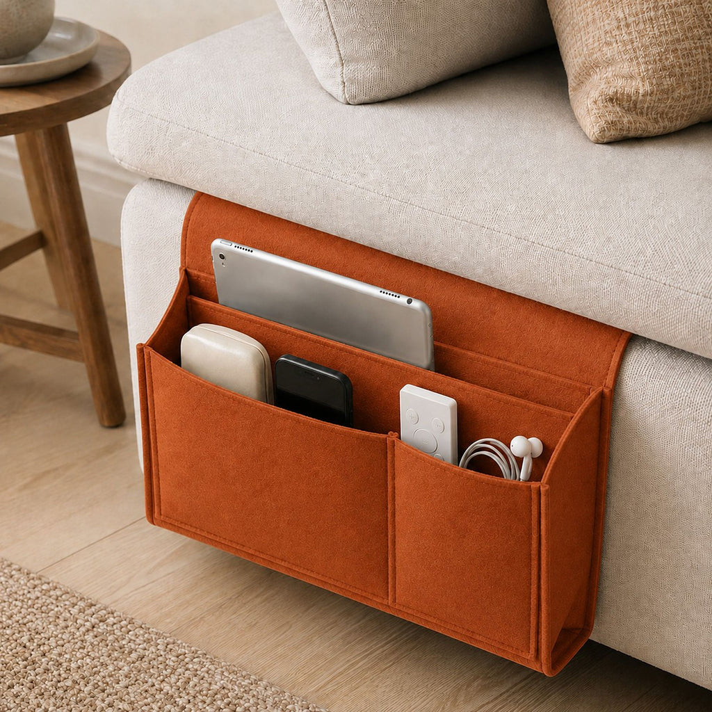 Sofa Armrest Organizer with Multiple Pockets Couch Remote Control Storage Caddy