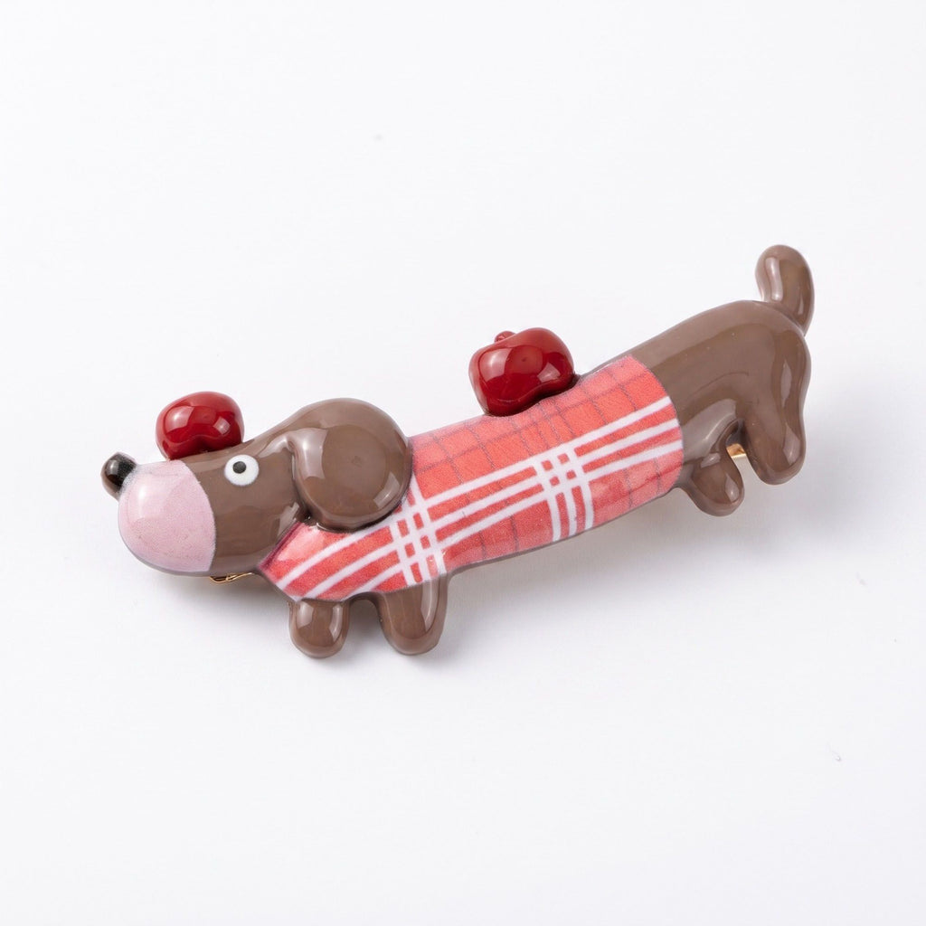 3pc Dachshund Dog Hair Clip Set Striped Puppy Barrettes