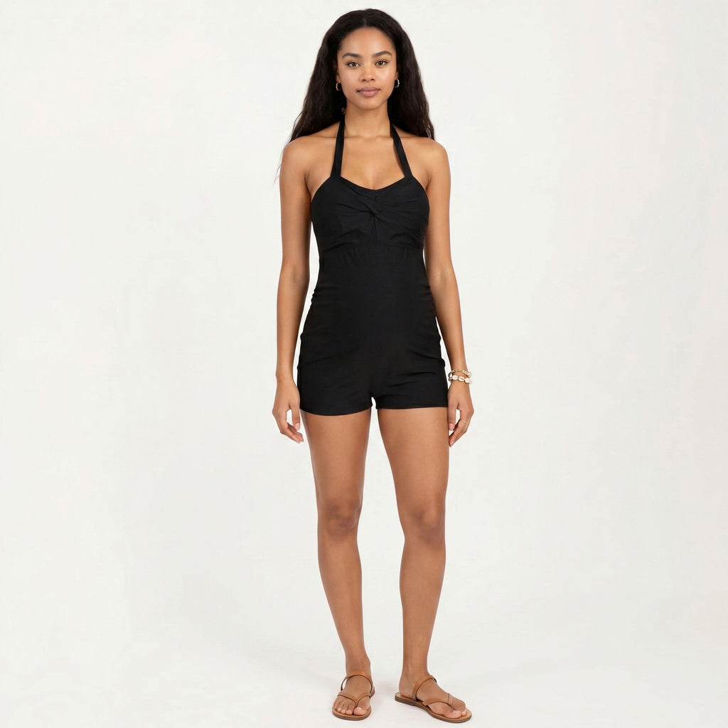 Anna-Kaci Swim Women's Halter Neck Maternity One-Piece Swimsuit with Twist Front and Shorts Bottom