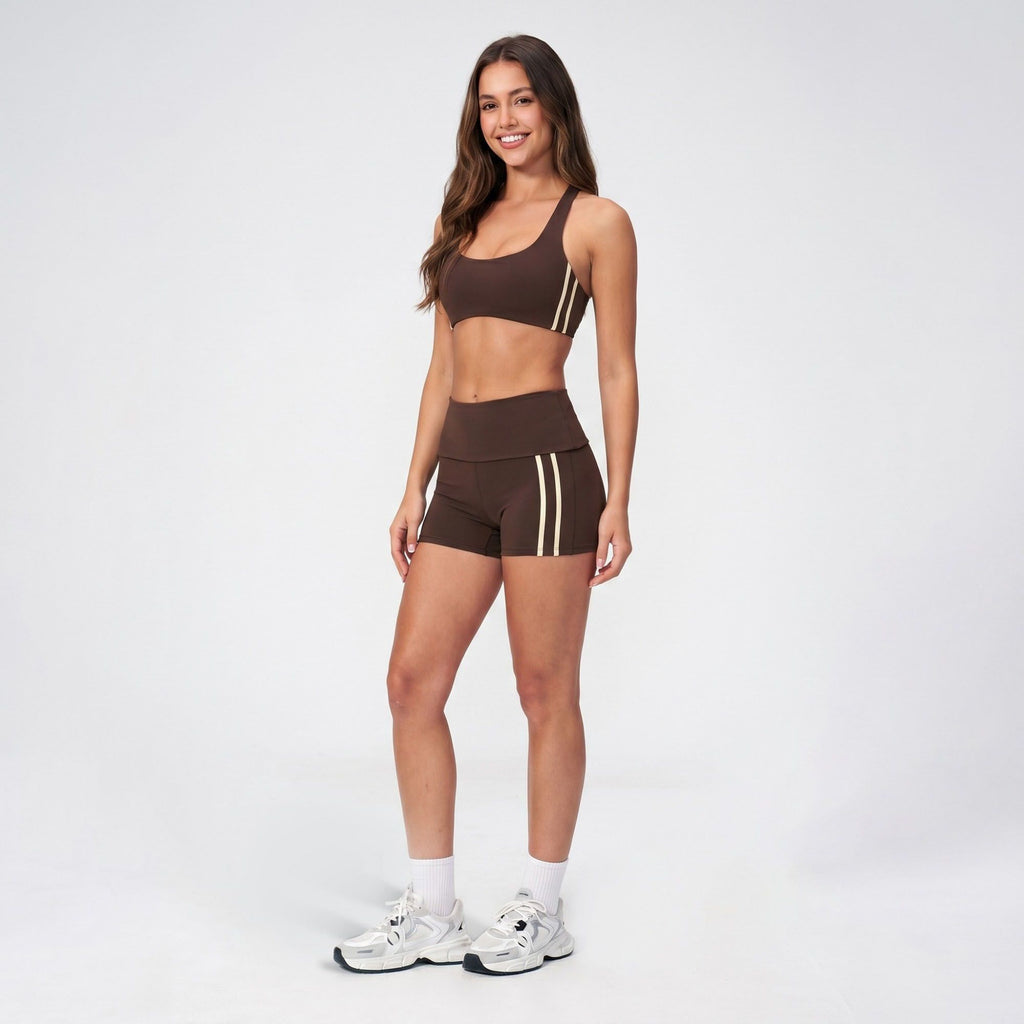 Padded Side Stripe Sports Bra Tank Top Scoop Neck Workout Yoga Crop Top