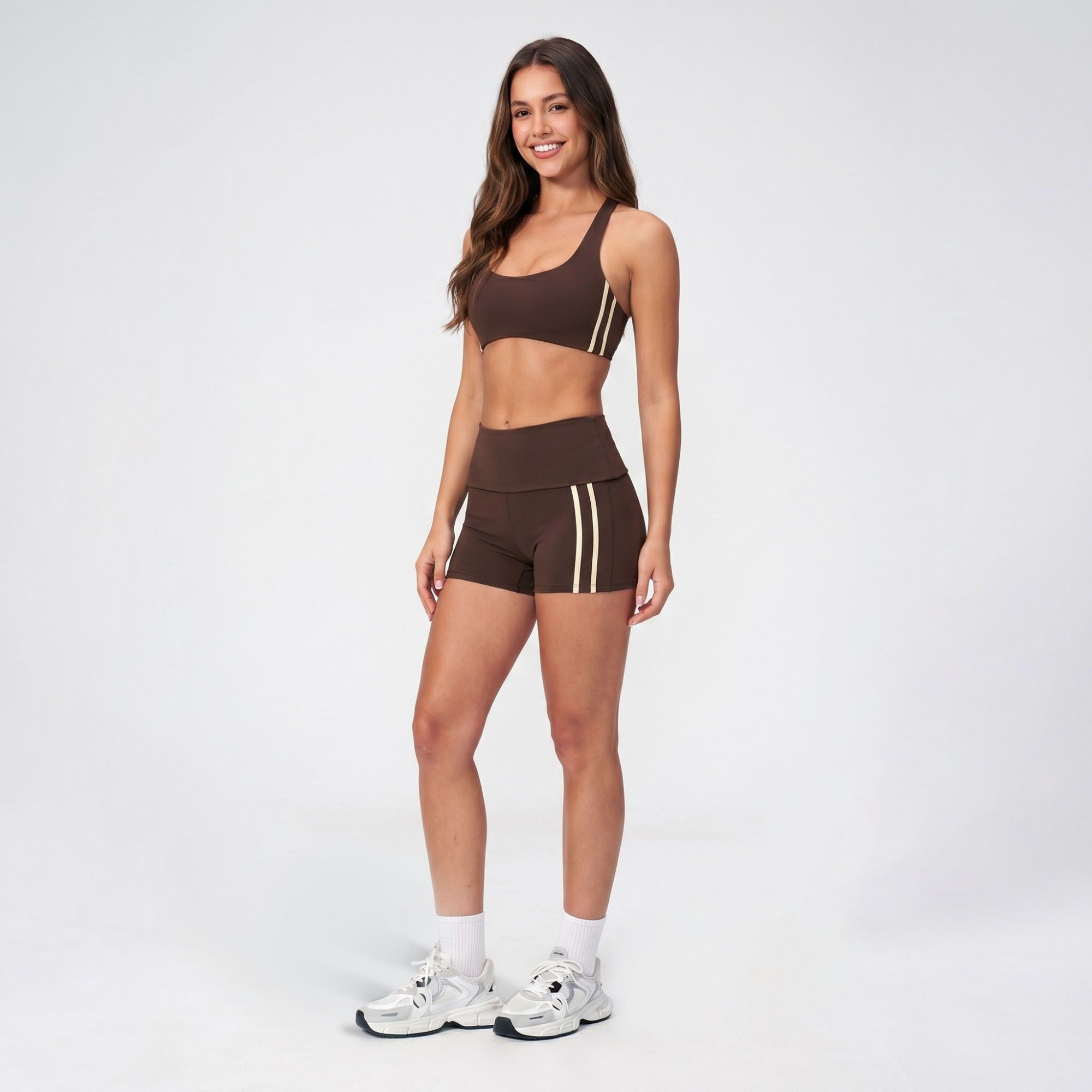 Padded Side Stripe Sports Bra Tank Top Scoop Neck Workout Yoga Crop Top