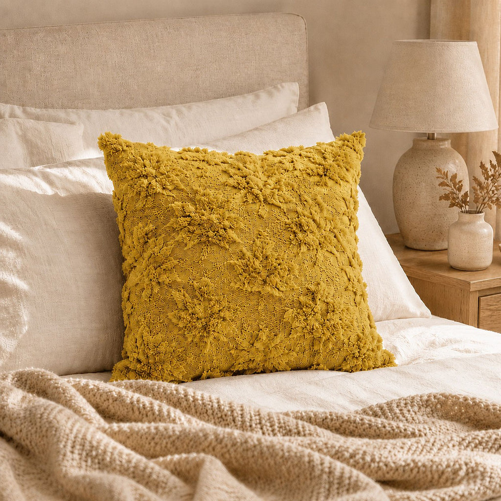 Textured Tufted Botanical Throw Pillow Cover for Couch Bed and Chair