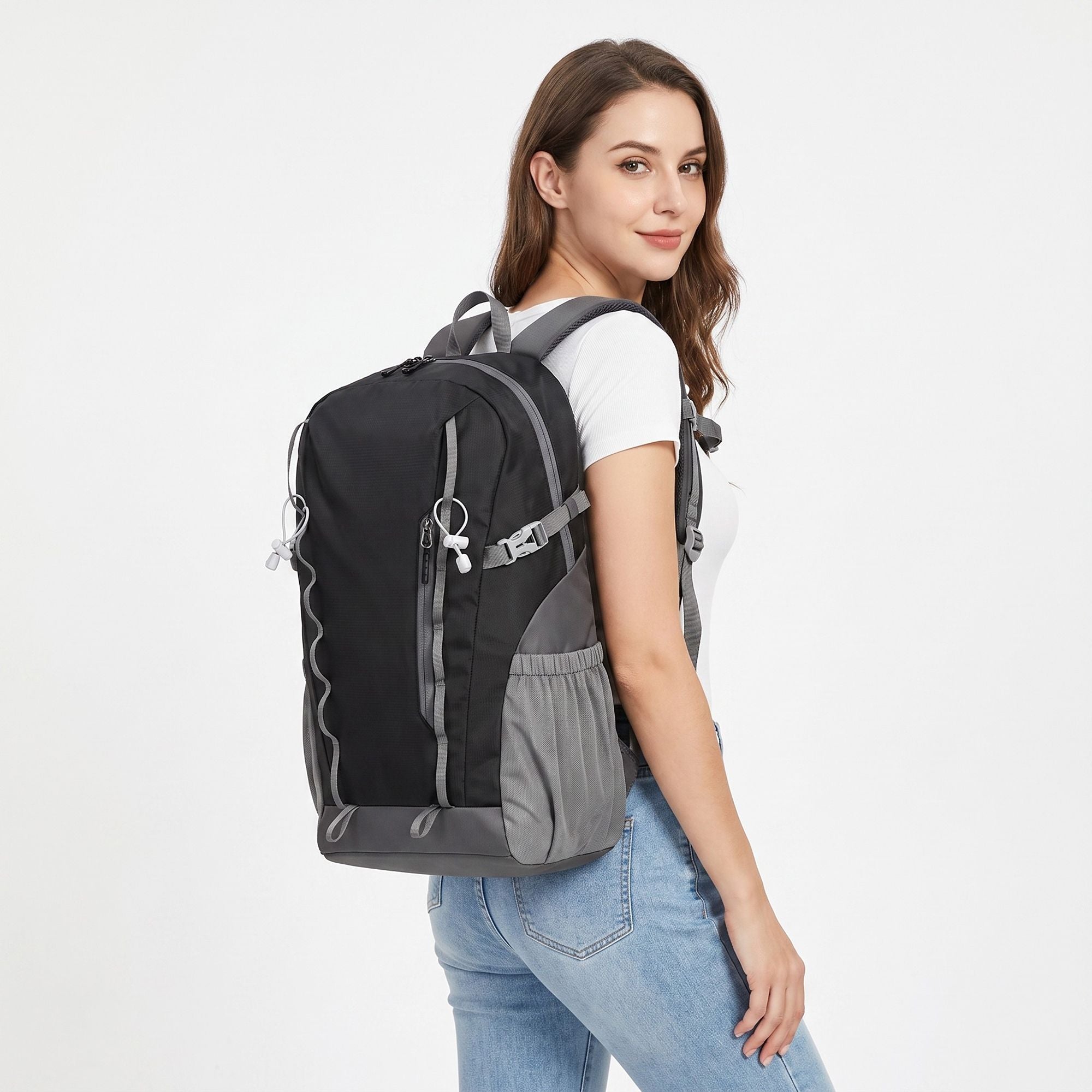 Travel Backpack with Side Pockets Front Zip Compartments Adjustable Straps Top Hle