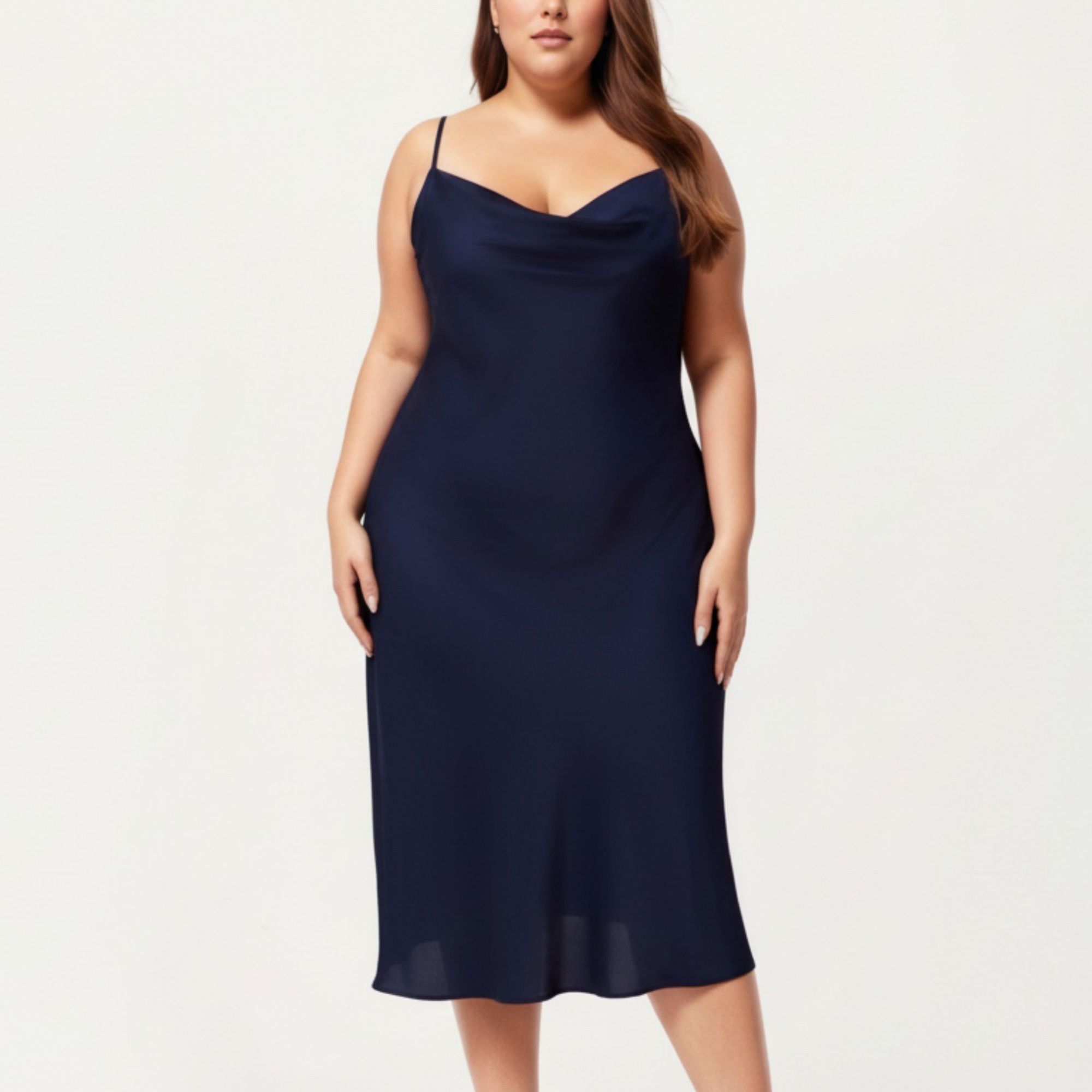 Anna-Kaci Lounge Women's Plus Size Satin Slip Nightgown with Adjustable Spaghetti Straps Midi Length Relaxed Fit Sleepwear Dress