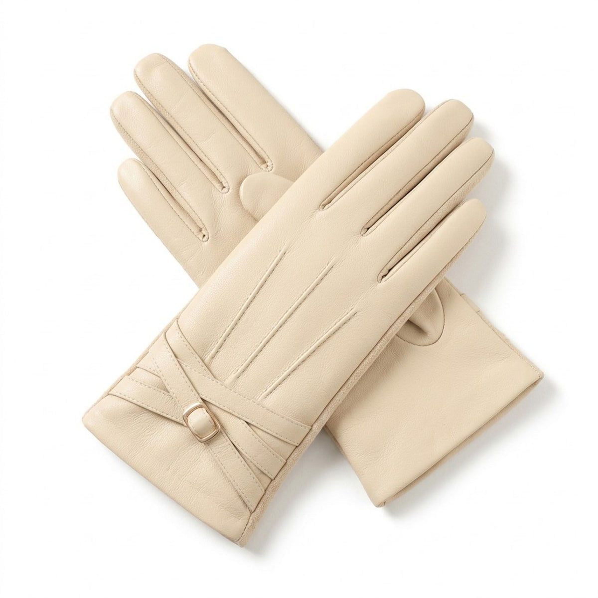 Faux Leather Winter Gloves with Crisscross Wrist Strap and Full Finger Design 9.4 x 3.3in