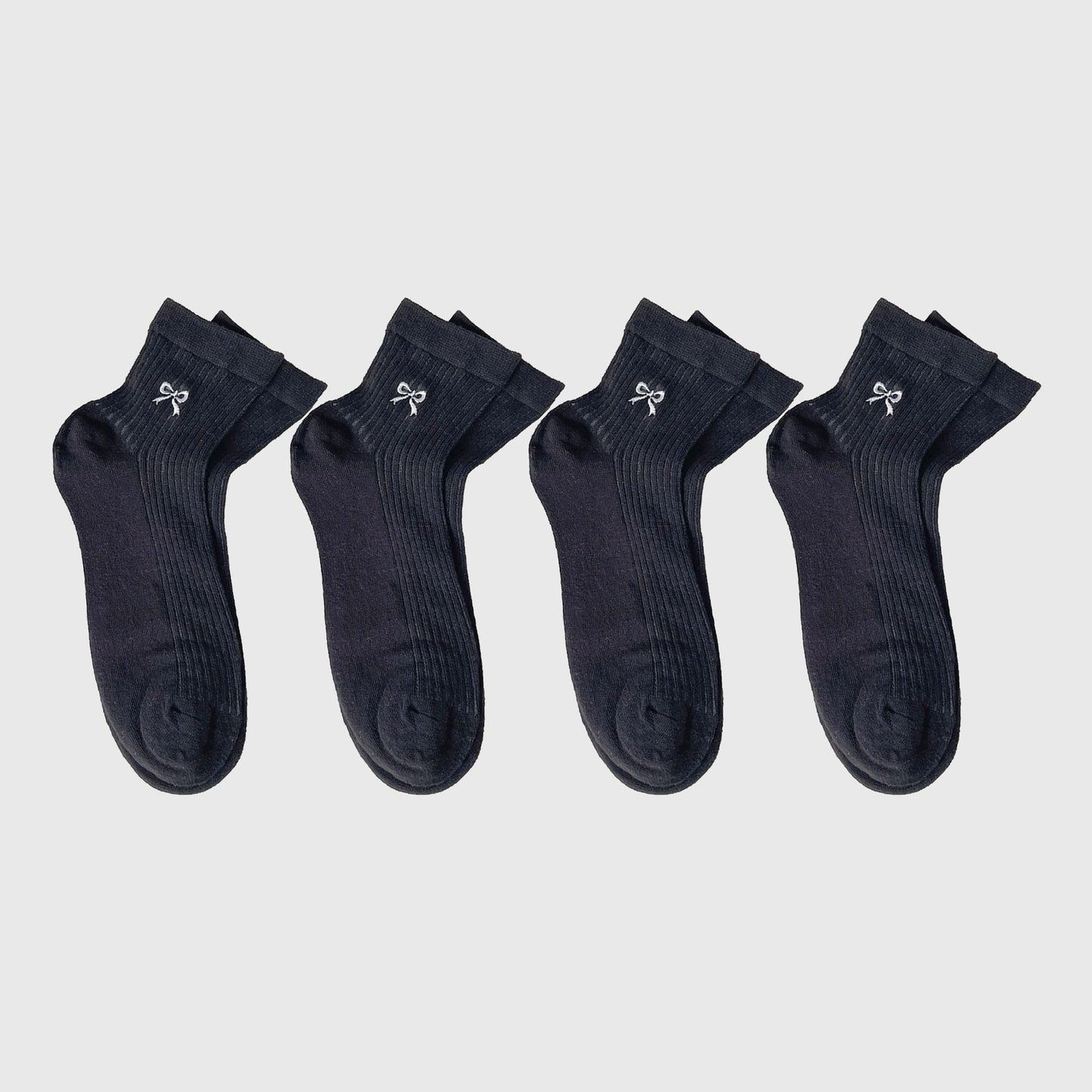 Anna-Kaci Women's Summer Ribbed Ankle Socks with Bow Embroidery