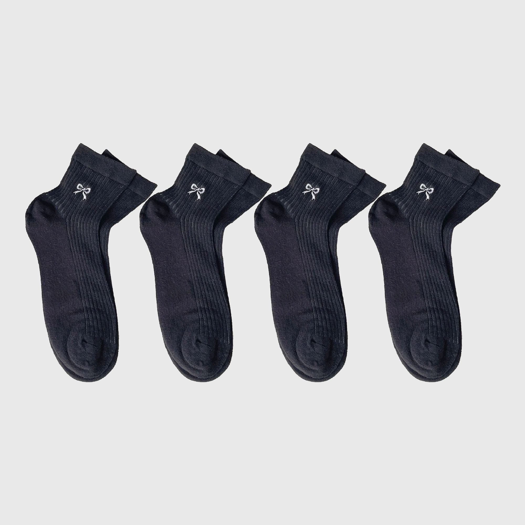 Anna-Kaci Women's Summer Ribbed Ankle Socks with Bow Embroidery
