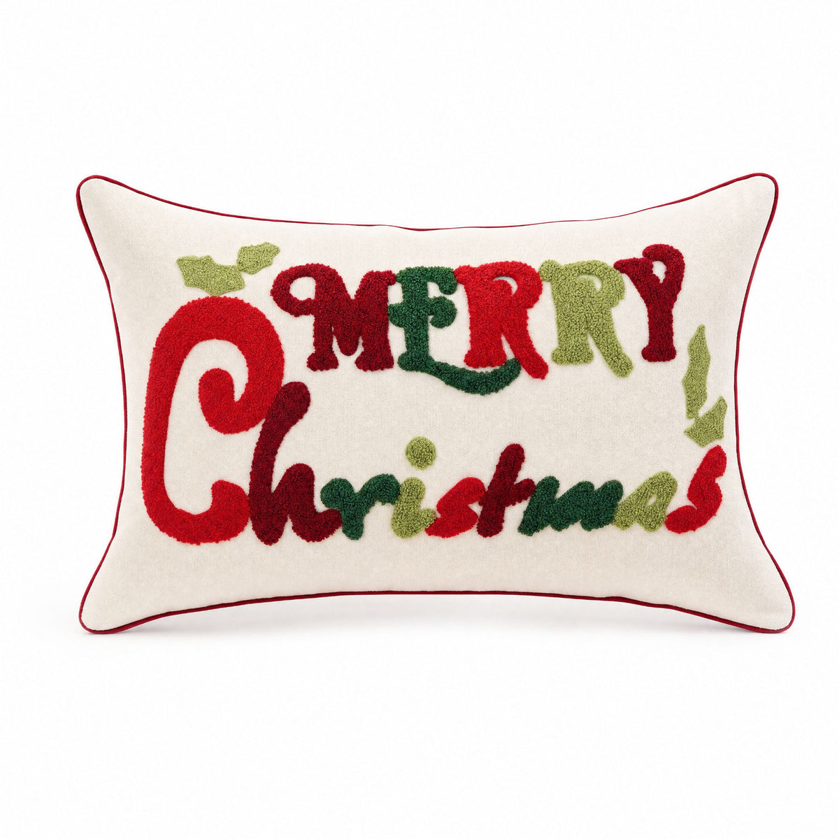 Merry Christmas Tufted Lumbar Throw Pillow Cover Holiday Decorative Accent