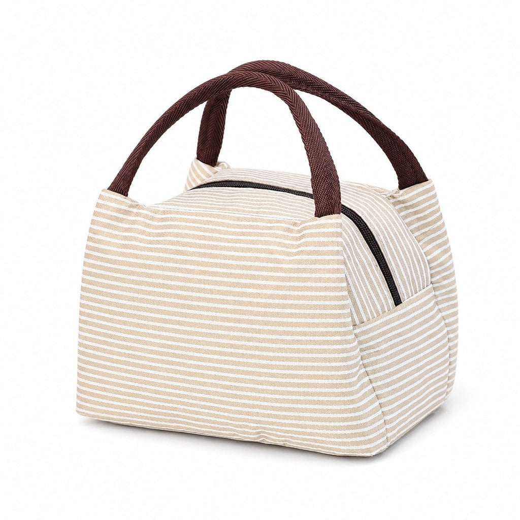Insulated Striped Lunch Bag Reusable Soft Cooler Tote for Work School Picnic