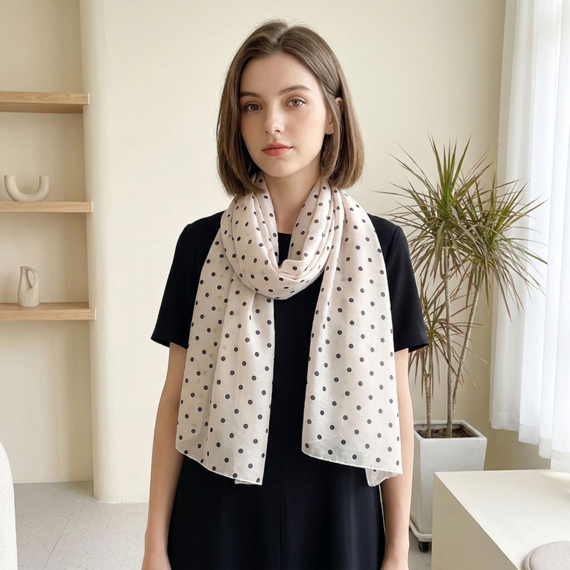 Lightweight Polka Dot Scarf Wrap Shawl for Everyday Outfits 71*27.5 Inches