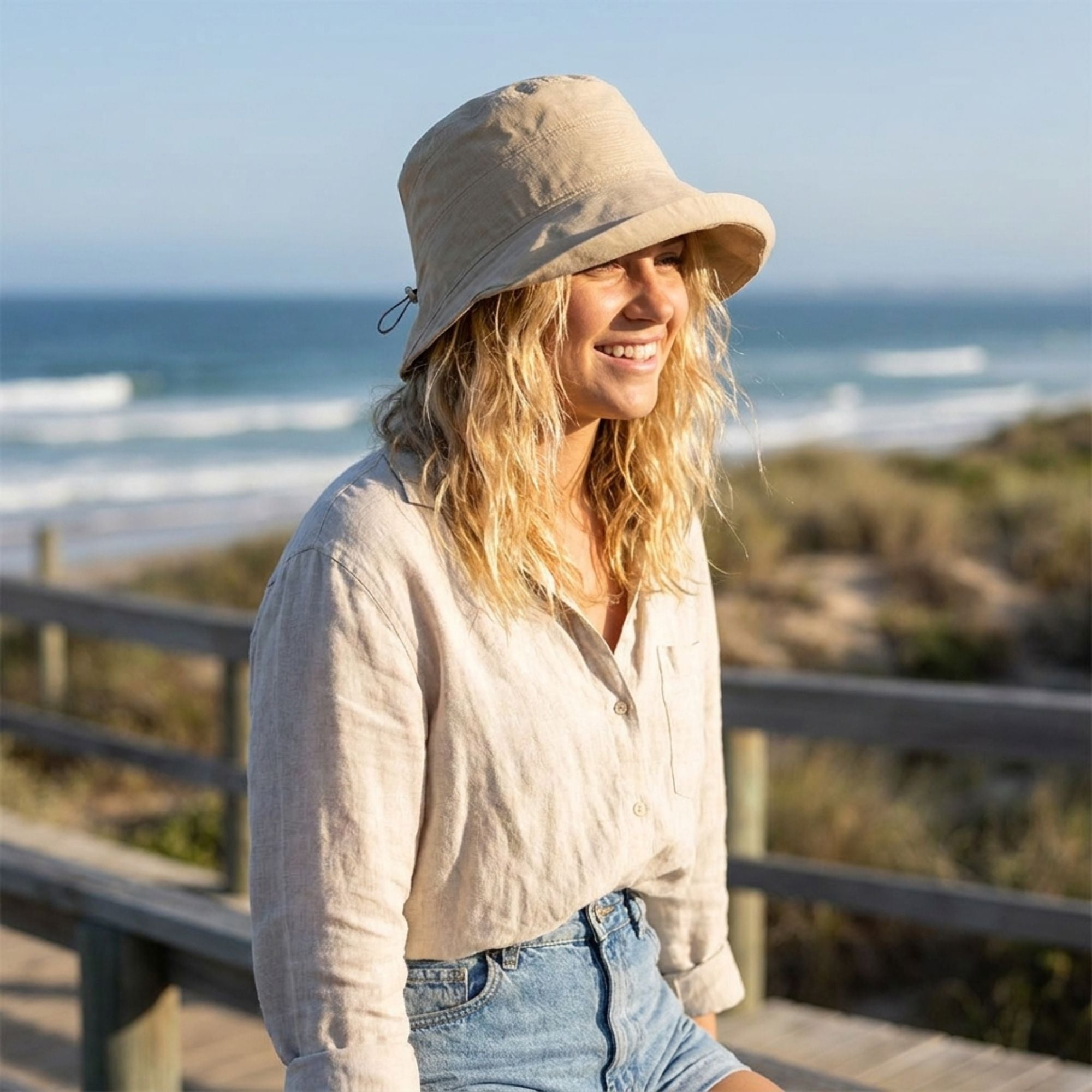 Bucket Hat with Adjustable Back Buckle and Wide Brim