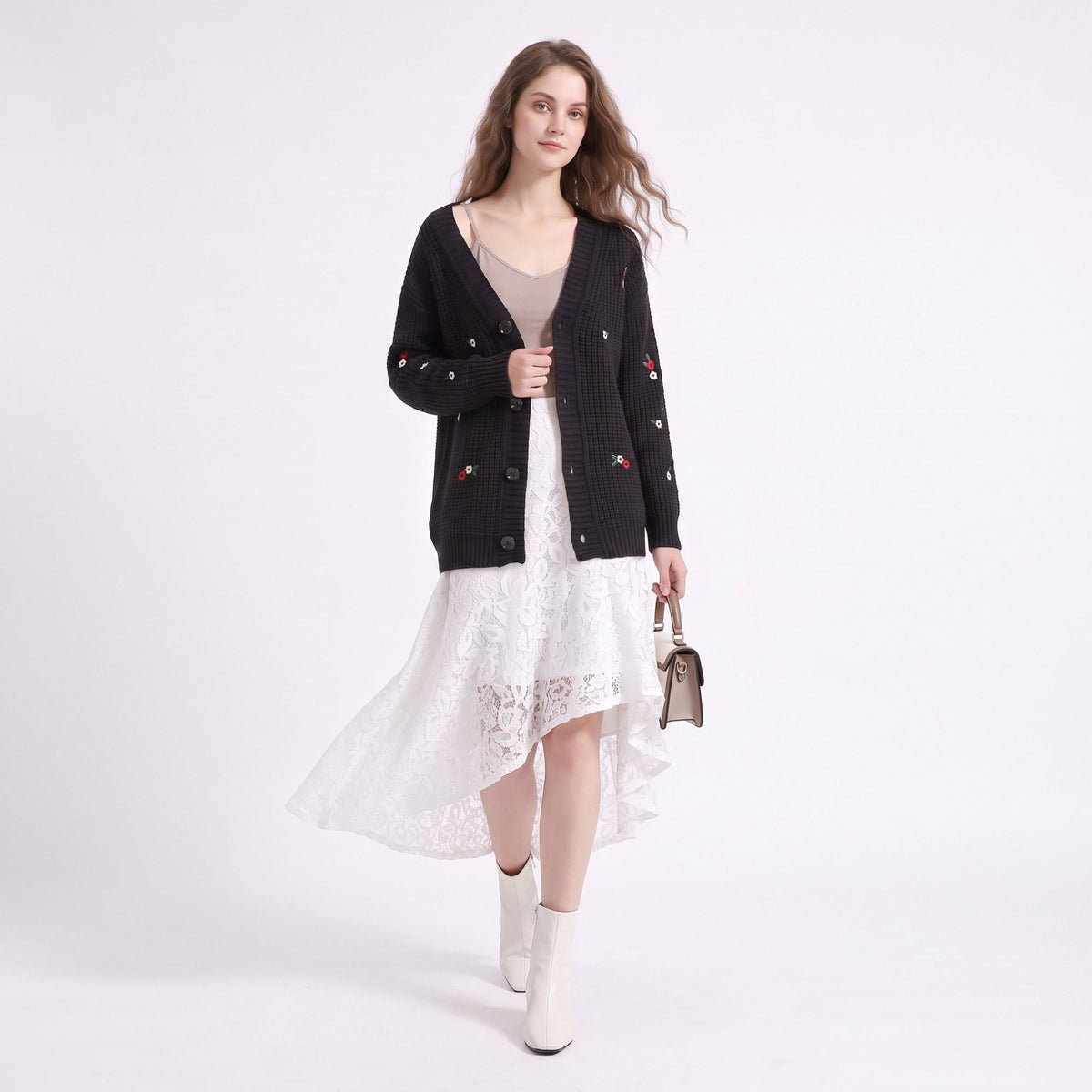 Floral Embroidered Button Front Cardigan