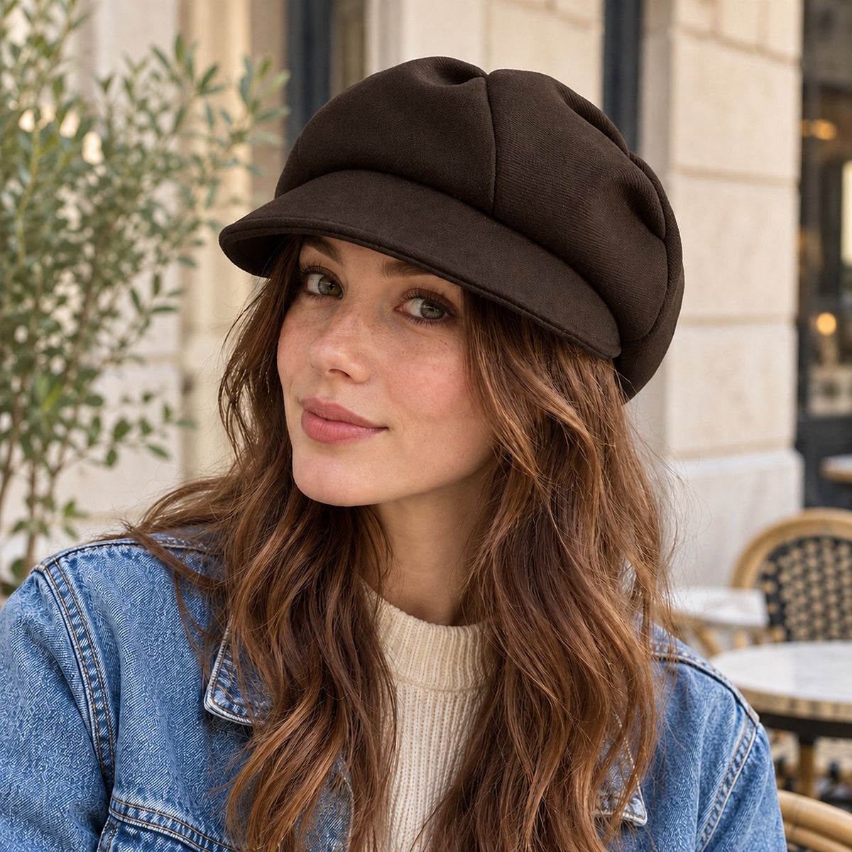 Textured Newsboy Cap with Rounded Panel Crown